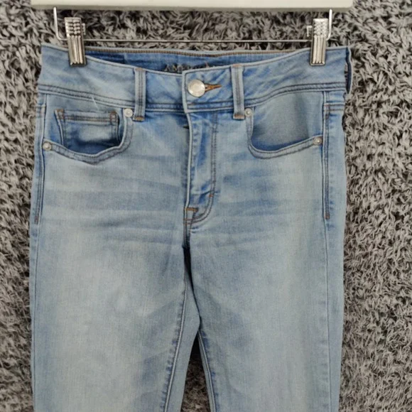 American Eagle Women Super Stretch Kick Boot Jeans 6 Light Blue Flare Denim - Picture 9 of 15